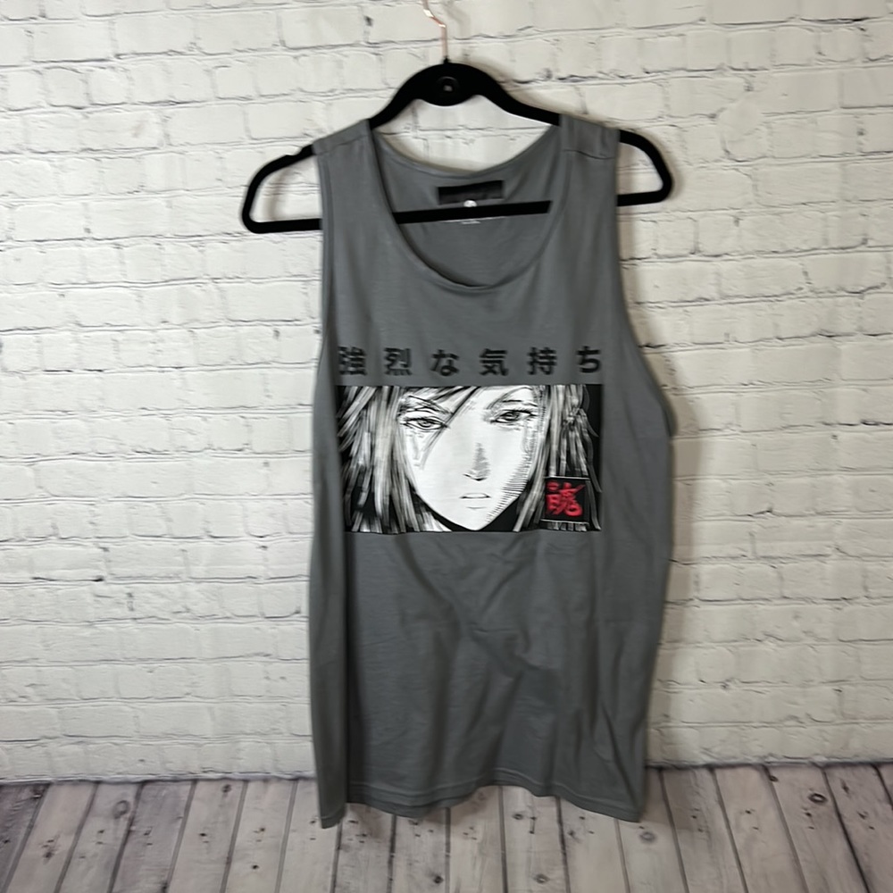 Grey Anime Sad Soul MangaTank Top Intense Feelings Sz S